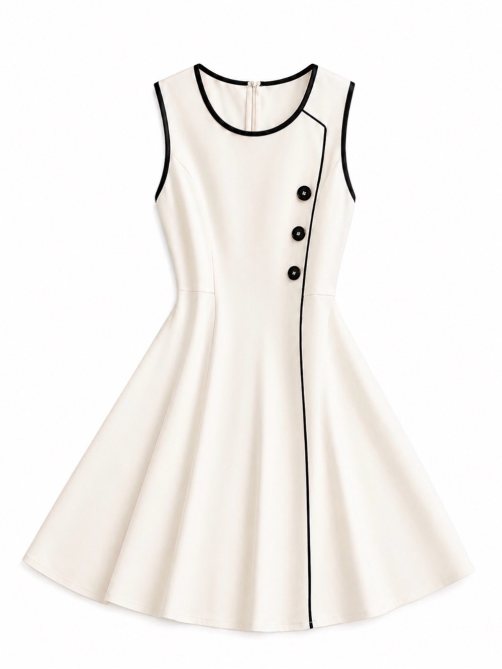 Sleeveless Cream Fit-and-Flare Dress with Black Trim - Size XL